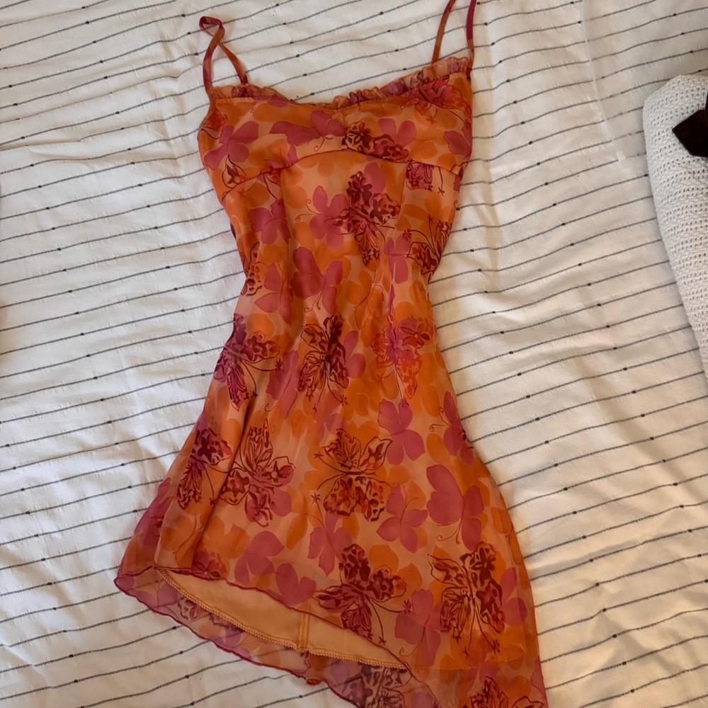 Malibu Juice Club Asymmetrical Dress in Orange and Pink Floral